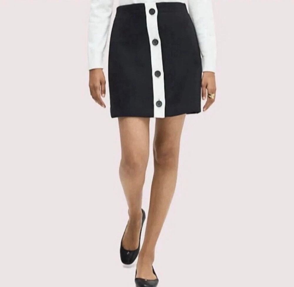 Kate Spade Stripe Ponte Knit Button Front Skirt Black/White Women 2 NWOT